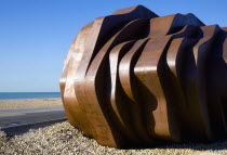 The rusted metal structure of the fish and seafood restaurant the East Beach Cafe designed by Thomas Heatherwick on the promenade