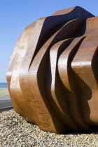 The rusted metal structure of the fish and seafood restaurant the East Beach Cafe designed by Thomas Heatherwick on the promenade