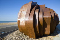 The rusted metal structure of the fish and seafood restaurant the East Beach Cafe designed by Thomas Heatherwick on the promenade