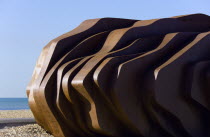 The rusted metal structure of the fish and seafood restaurant the East Beach Cafe designed by Thomas Heatherwick on the promenade