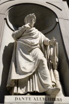 ITALY, Tuscany, Florence, Statue of the poet and writer Dante Allighieri in the Vasari Corridor outside the Uffizi.