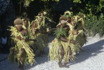 Malaita Province  Lau Lagoon  Foueda Island.  Men in traditional costume performing dance.