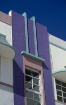 South Beach. Detail of colourful Art Deco building exterior