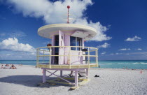 Lifeguard station on sandy beach