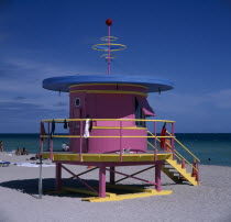 South Beach. Colourful Lifeguard tower on sandy beach