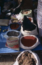 Spices for sale in the market.