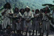 Ika Indian family group  the powerful Villafana family outside their home in the rio Guatapuri valley on the southern slopes of the Sierra Nevada de Santa Marta.Arhuaco Aruaco indigenous tribe Americ...
