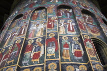 Several colourful frescoes on outside wall  Sucevita Monastery  Sucevita