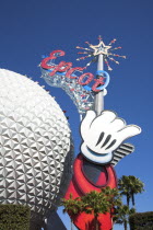 Walt Disney World Resort Epcot Center. Spaceship Earth with Epcot sign.TravelTourismHolidayVacationExploreRecreationLeisureSightseeingTouristAttractionTourDestinationTripJourneyDaytrip...