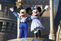 Walt Disney World Resort. Mickey and Minnie Mouse characters on stage in the Magic Kingdom.TravelTourismHolidayVacationExploreRecreationLeisureSightseeingTouristAttractionTourDestinationT...