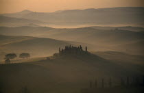 View over The Belvedere in early morning mist