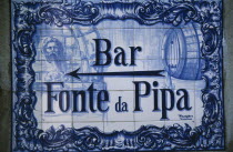 Detail of typical blue tiles advertising Bar Fonte da Pipa
