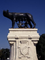 Piata Romana. The Capitoline Wolf Statue nurturing / feeding Romulus and Remus