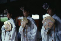 At Kasuga Shrine  the shrine maidens  miki  perform one of the sacred kagura dances.  Ancient dance form  with words of the musical accompaniment written by former Emperor Hirohito and expressing his...