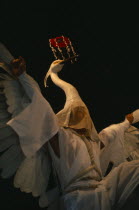 Gion District  Yasaka Shrine.  Performance of the Dance of the White Herons believed to have originated in the ninth century as a feature of Shinto rituals to rid Kyoto of disease  remains part of the...