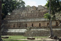 Exterior walls of stone structure in ancient Mayan site.