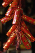 Chinese New Year celebrations. Decorations outside a shop  Warorot Market  Chiang Mais China Town Asian Prathet Thai Raja Anachakra Thai Siam Southeast Asia Siamese Chungkuo Jhonggu Northern Souther...