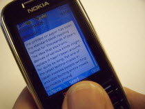 Nokia mobile phone showing text message with article about Keitai Shosetsu  or portable novel  a Japanese techno craze where books are being used as mobile content.