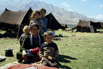 Nomadic Kurdish family outside tents in Eastern Turkey.