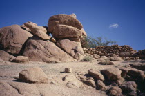 Tafraout. Rocks and stone wall