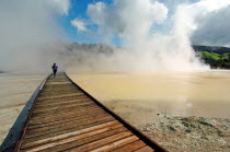 THE CHAMPAGNE POOL OF WAI O TAPU THERMAL WONDERLAND.THE SPRING IS 65 METRES IN DIAMETER AND 62 METRES DEEP.THE POOL WAS FORMED 700 YEARS AGO BY A HYDROTHERMAL ERUPTION.VARIOUS MINERALS ARE DEPOSITED A...