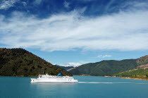 PICTON  THE INTERISLANDER FERRY ARAHURA MEANING PATHWAY TO DAWN SAILING IN QUEEN CHARLOTTE SOUND FROM PICTON ON THE SOUTH ISLAND NORTH TO WELLINGTON ON THE NORTH ISLANDAntipodean Oceania