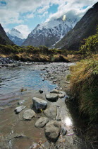 SOUTHLAND  A MOUNTAIN STREAM IN CASCADE CREEK OF NEW ZEALANDS FJORDLAND AREA.Antipodean Oceania Scenic