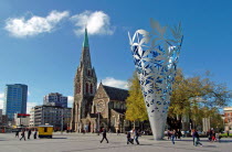 CANTERBURY  INVERTED CONE MILLENNIUM SCULPTURE IN CHRISTCHURCHS CATHEDRAL SQUARE NEXT TO THE ANGLICAN CHRIST CHURCH.Antipodean Oceania
