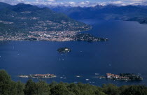 View across lake and the Borromeo Islands to distant mountains from Monte Mottarone.