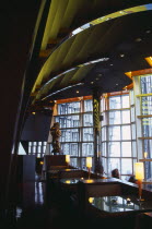 Interior of Cloud 9 bar in the Jin Mao building in Pudong.  Seating area and glass frontage.