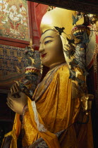 Part view of the Maitreya future Buddha twenty-six metre high standing figure in the Wanfuge Lama temple.Ten Thousand Happiness Pavilion  Tower of the Great Buddha Asia Asian Chinese Chungkuo Jhonggu...