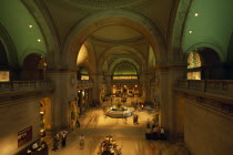 Metropolitan Museum of Art. View over the Main hall with visitors.