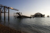 Remains of West Pier after fire destroyed the structure.