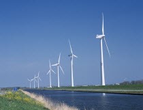 Row of Wind turbines along the Noord Hollands Kanaal north of Alkmaar