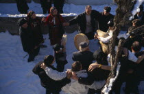 Traditional village wedding.  Dancing at the house of the bride before the ceremony.