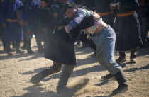 Kazakh nomad wrestlers at New Year festivities.