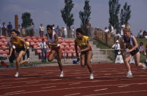 Track event for teenage girls in school championships.