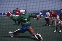 Great Britain versus Germany goalmouth during match in Milton Keynes.