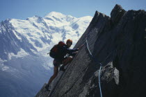Climbing slab pitch La Chappelle de la Guere Aiguilles Rouges Massif in the French Alpes.
