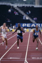 Linford Christie  Colin Jackson and Toby Box running the 100 metres at Crystal Palace.