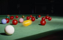 Detail of snooker table with yellow ball in movement