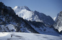 Climbers on Glacier du Tour of Mont Blanc Massif.