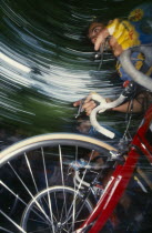 Cyclists in blurred movement.