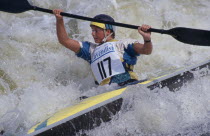 Canoeist taking part in Slalom in Holm Pierre Point in Nottingham  England