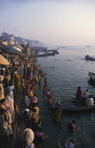 Crowds of people on the banks of the Ganges during Sivaratri festival.Shiva Ratri Asia Asian Bharat Inde Indian Intiya Religion Religious