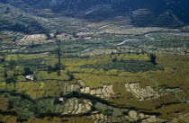 Landscape of rice terraces near Pokhara.Asia Asian Farming Agraian Agricultural Growing Husbandry  Land Producing Raising Nepalese Scenic