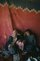Bedouin children inside tent.Kids Middle East Qatari