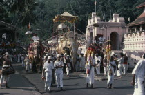 Sri Lanka, Kandy, Kandy Esala Perahera, Procession to honour sacred tooth enshrined in the Dalada Maligawa Temple of the Tooth.  Drummers and decorated elephants.