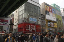 A busy street scene in the electronics city  advertising on buildings.SEGA Asia Asian Japanese Nihon Nippon