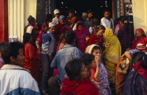 Colourful crowd scene at temple entrance.Colorful Asia Asian Nepalese Religion